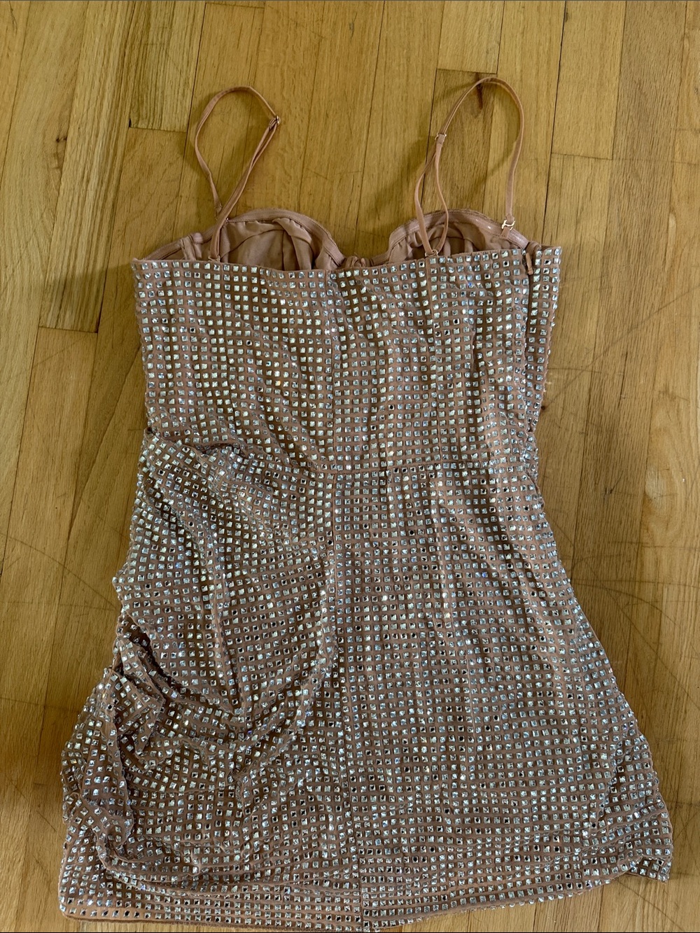 Oh Polly Nude Strapless Rhinestone Bodycon Mini Dress - Picture 5 of 5